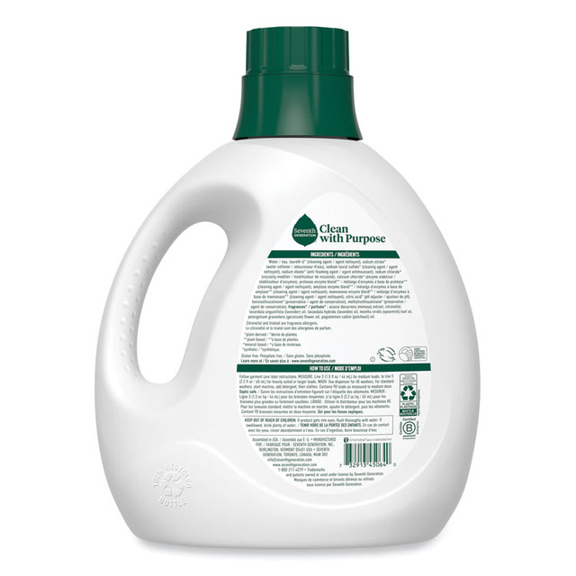 SEVENTH GENERATION 45064CT Natural Liquid Laundry Detergent, Fresh Lavender, 135 oz Bottle, 4/Carton