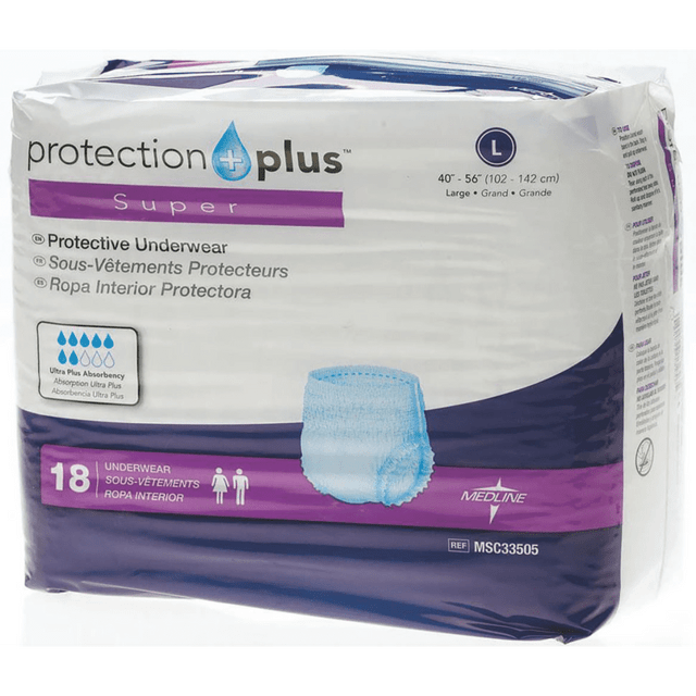 MEDLINE INDUSTRIES, INC. MSC33505 Protection Plus Super Protective Disposable Underwear, Large, 40 - 56in, White, 18 Per Bag, Case Of 4 Bags