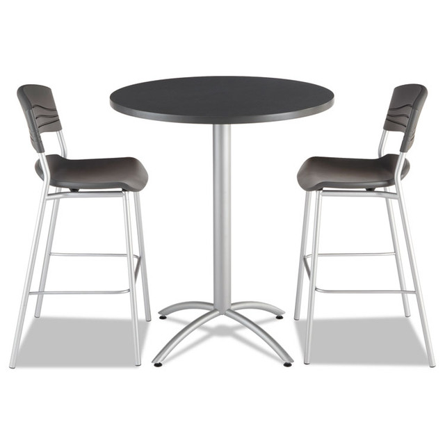 ICEBERG ENTERPRISES 65668 CafeWorks Table, Bistro-Height, Round, 36" x 42", Graphite Granite Top, Silver Base