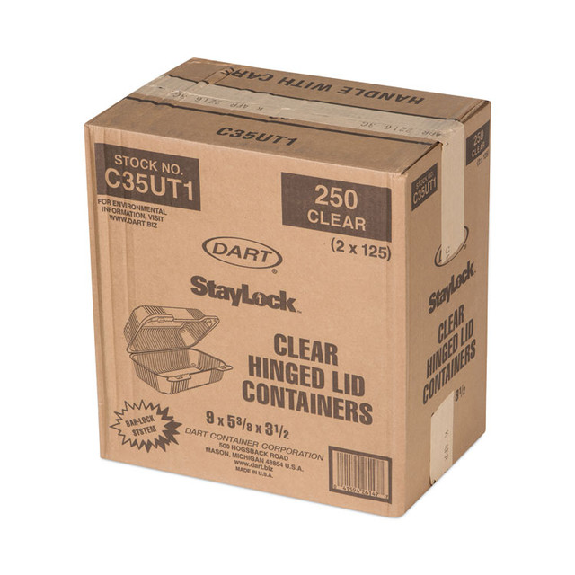 DART C35UT1 StayLock Clear Hinged Lid Containers, 5.4 x 9 x 3.5, Clear, Plastic, 250/Carton