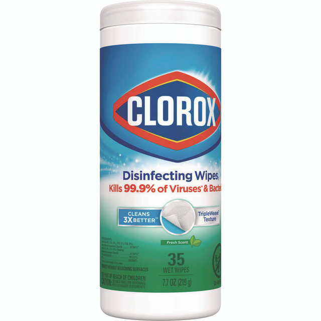 CLOROX SALES CO. 01593CT Disinfecting Wipes, Bleach Free Cleaning Wipes, 1-Ply, 7 x 8, Fresh Scent, White, 35/Canister, 12 Canisters/Carton