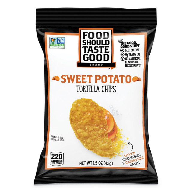 FOOD SHOULD TASTE GOOD 81237 Tortilla Chips, Sweet Potato with Sea Salt, 1.5 oz, 24/Carton