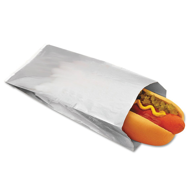 BAGCRAFT 300456 Foil Single-Serve Bags, Unlabeled Hot Dog, 3.5" x 1.5" x 8.5", Silver, 1,000/Carton