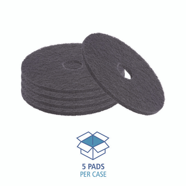 BOARDWALK 4012BLA Stripping Floor Pads, 12" Diameter, Black, 5/Carton