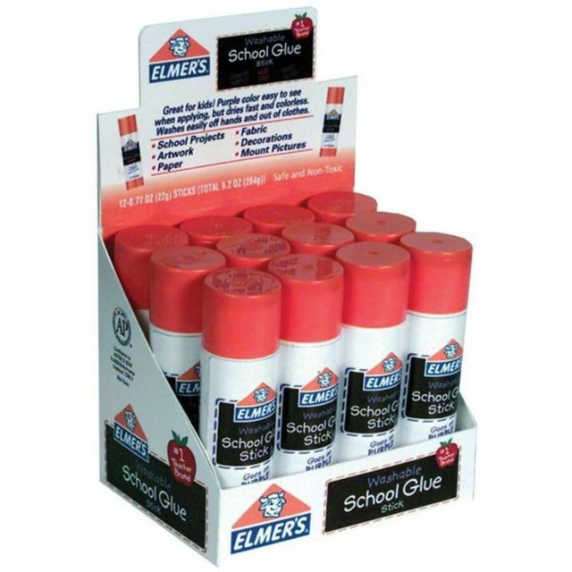 ELMERS PRODUCTS INC E524 Elmers Washable Disappearing Purple School Glue Sticks, 0.77 Oz., Pack Of 12 ELMERS PRODUCTS INC E524 Elmers Washable Disappearing Purple School Glue Sticks, 0.77 Oz., Pack Of 12