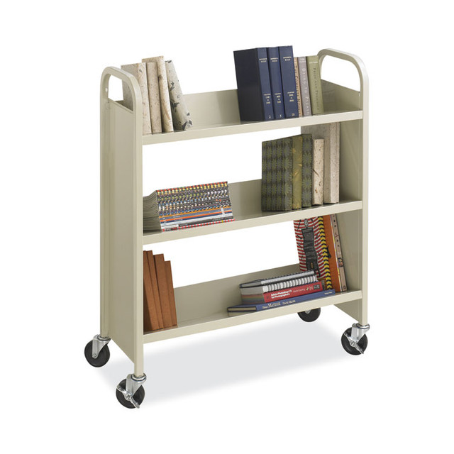 SAFCO PRODUCTS 5358SA Steel Single-Sided Book Cart, Metal, 3 Shelves, 300 lb Capacity, 36" x 14.5" x 43.5", Sand