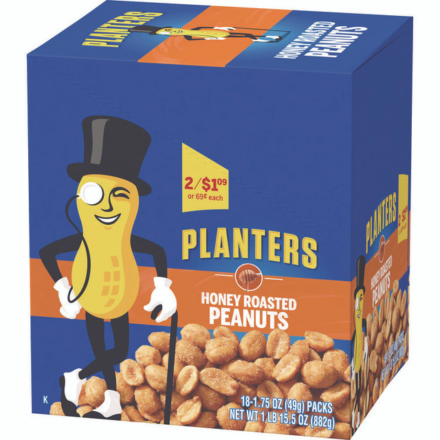 KRAFT FOODS, INC Planters® 20900625 Honey Roasted Peanuts, 1.75 oz Tube, 18/Box