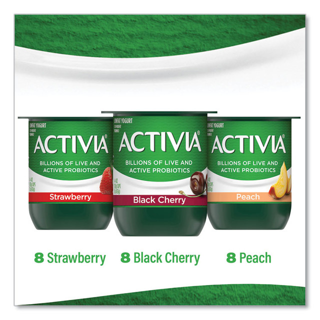 DANNON Activia® 90200477 Probiotic Lowfat Yogurt, 4 oz Cups, Black Cherry/Peach/Strawberry, 24/Pack