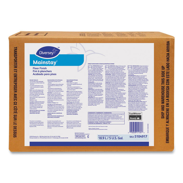 DIVERSEY 5104917 Mainstay Floor Finish, Liquid, 5 gal Box