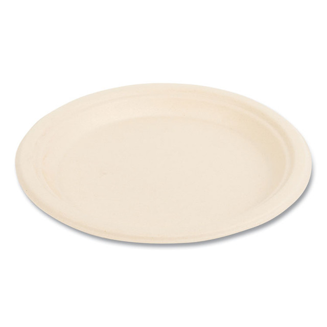 BOARDWALK PLATE9NPFA Bagasse PFAS-Free Dinnerware, Plate, Sugarcane, 9" dia, Tan, 500/Carton