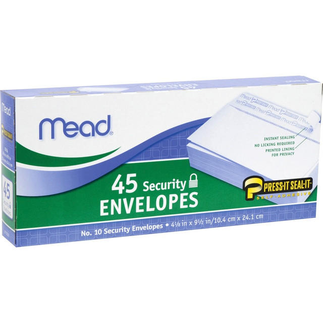 ACCO BRANDS USA, LLC 75026 Mead Press-it Seal-it No. 10 Security Envelopes - Security - #10 - 4 1/8in Width x 9 1/2in Length - Peel & Seal - 45 / Box - White