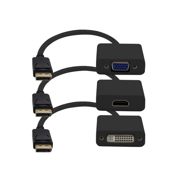 ADD-ON COMPUTER PERIPHERALS, INC. MDP2VGA-HDMI-DVI-B AddOn 8in Mini-DP to VGA Adapter Cable - Video converter - DisplayPort - VGA - black - with Mini DisplayPort-HDMI cable, Mini DisplayPort-DVI cable