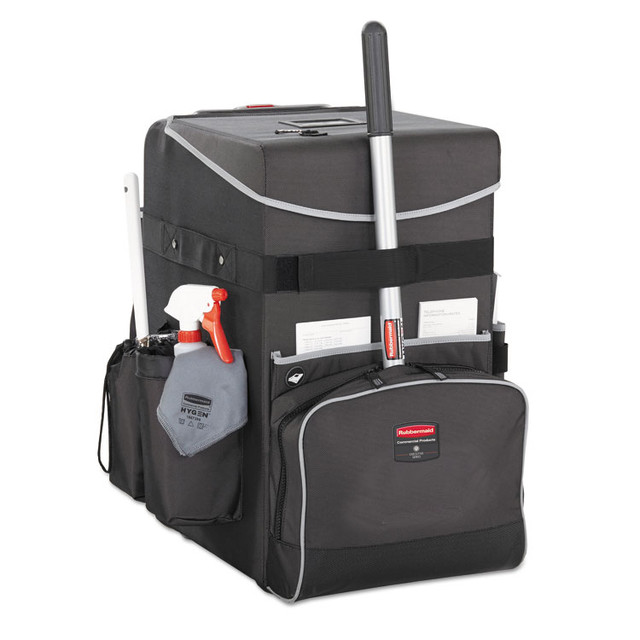 RUBBERMAID COMMERCIAL PROD. 1902465 Executive Quick Clean Janitorial Cart, Synthetic Fabric, 16 Compartments, 14.25" x 16.5" x 25", Dark Gray