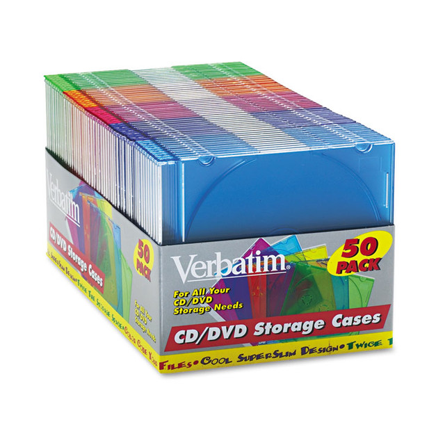 VERBATIM CORPORATION 94178 CD/DVD Slim Case, Assorted Colors, 50/Pack