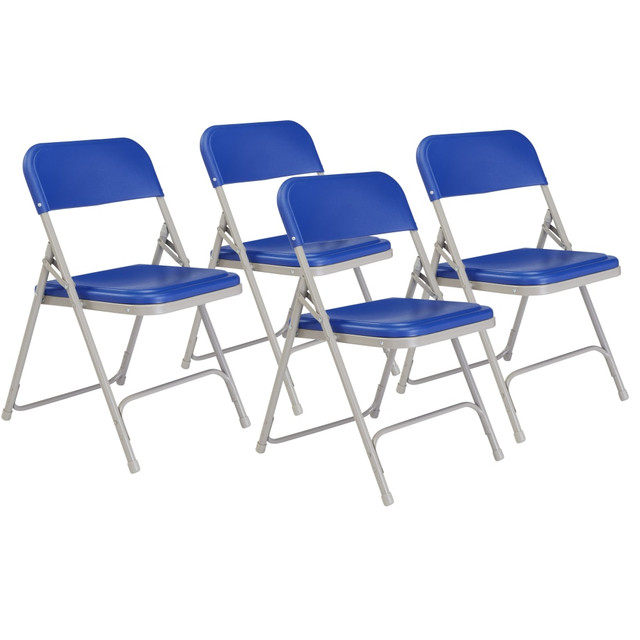 OKLAHOMA SOUND CORPORATION 805-4 National Public Seating Lightweight Plastic Folding Chairs, Blue/Gray, Set Of 4 Chairs