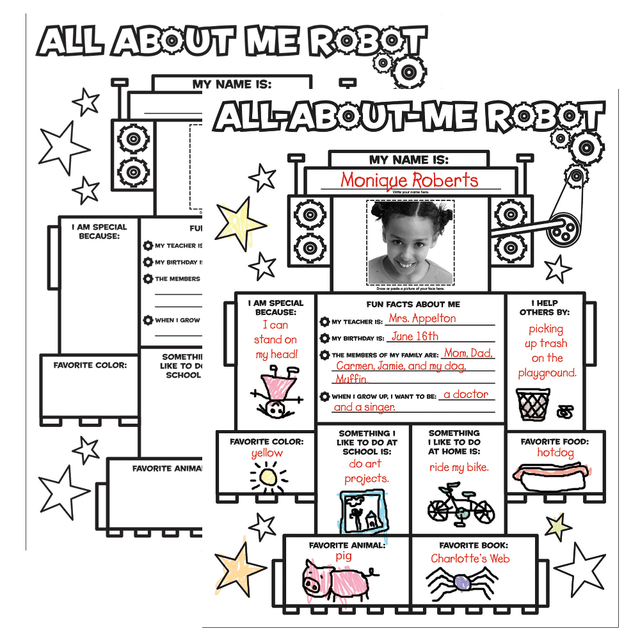 Start the school year right with these irresistible poster templates that prompt children to tell about themselves in words and pictures  Young learners will have blast "tooting their own horns" by filling in favorite animals, foods, colors, books, writing a self-portrait and more.  A great way to build self-esteem, motivate reluctant writers and help kids get acquainted.  Includes 12 pieces plus a teaching guide.