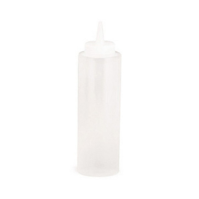 Portion out your ketchup, mustard and dressings with your meal using this Tablecraft Squeeze Bottle. The cone tip and soft plastic design make the addition of condiments a breeze.  Soft polyethylene construction offers an easy-to-squeeze bottle.  38 mm opening aids quick refills and efficient cleaning.  Cone-shaped tip portions out the amount you want.  Holds up to 12 oz.