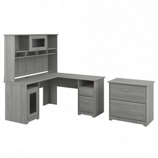BUSH INDUSTRIES INC. Bush CAB005MG  Furniture Cabot 60inW L-Shaped Computer Desk With Hutch And Lateral File Cabinet, Modern Gray, Standard Delivery