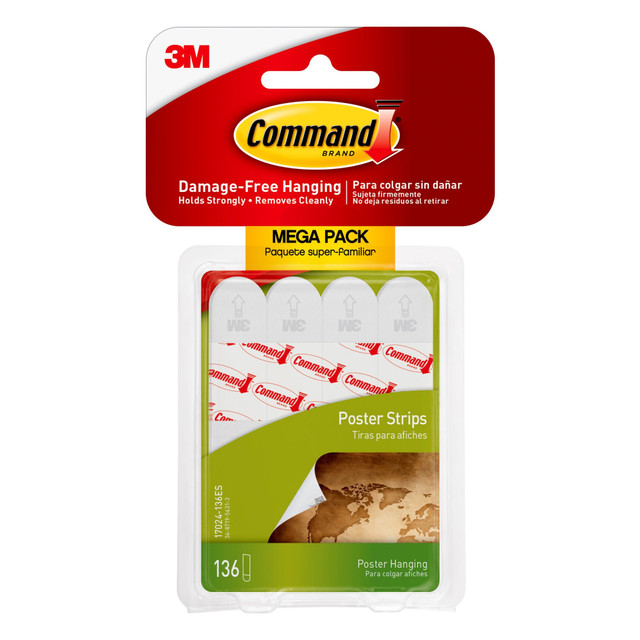 3M CO Command 17024-136ES  Poster Strips, 136-Command Strips, Damage-Free, White