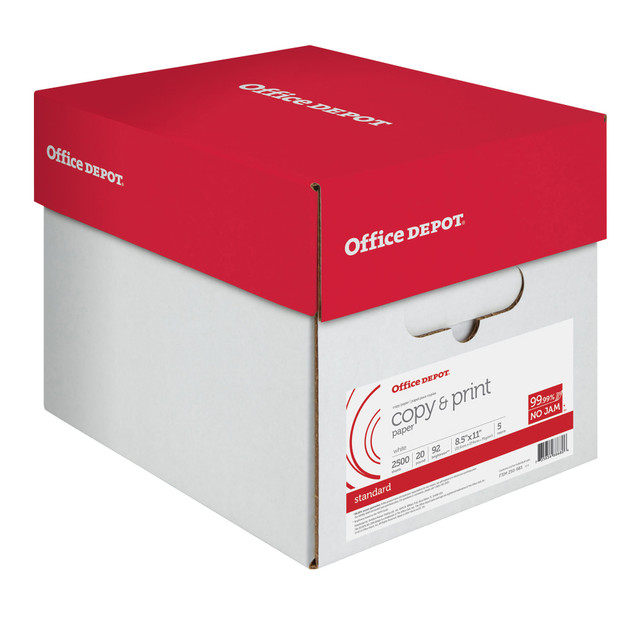 OFFICE DEPOT 851201CS  Multi-Use Printer & Copy Paper, White, Letter (8.5in x 11in), 2500 Sheets Per Case, 20 Lb, 92 Brightness, 851201CS, Case Of 5 Reams