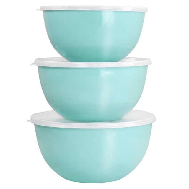 GIBSON OVERSEAS INC. Martha Stewart 995117933M  6-Piece Enamel Mixing Bowl And Lid Set, Turquoise