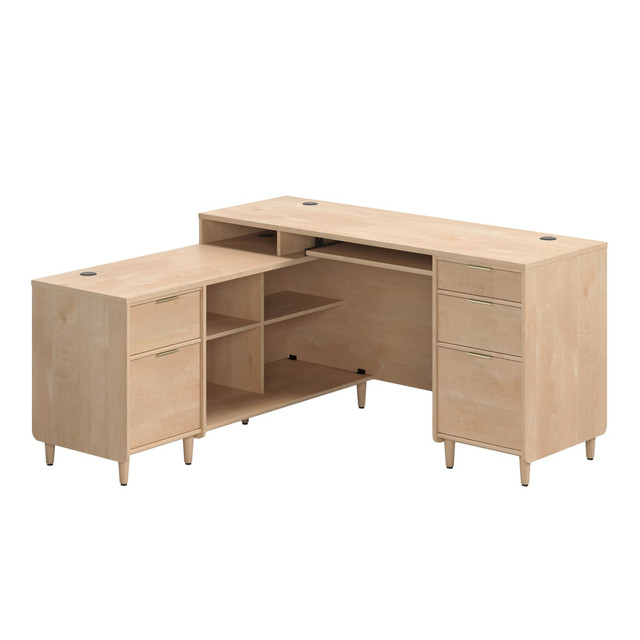 SAUDER WOODWORKING CO. 433361 Sauder Clifford Place 59inW L-Shaped Computer Desk With Keyboard Shelf And Filing Drawer, Natural Maple