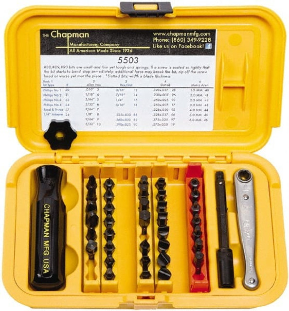 Chapman 5503 Screwdriver Insert Bit Set: Hex Phillips & Slotted