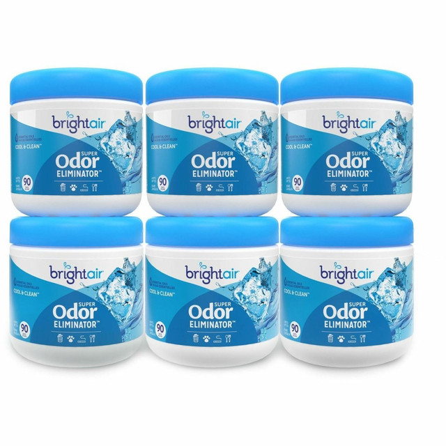 BRIGHT AIR 900090CT  Super Odor Eliminator Air Freshener - Gel - 450 ft³ - 14 fl oz (0.4 quart) - Cool, Clean - 60 Day - 6 / Carton