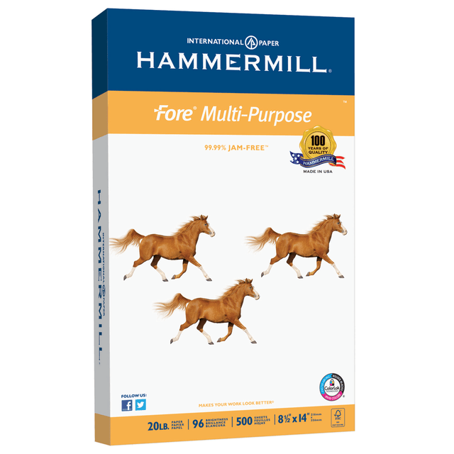 INTERNATIONAL PAPER CO Hammermill 103291  Fore Multi-Use Printer & Copy Paper, White, Legal (8.5in x 14in), 500 Sheets Per Ream, 20 Lb, 96 Brightness