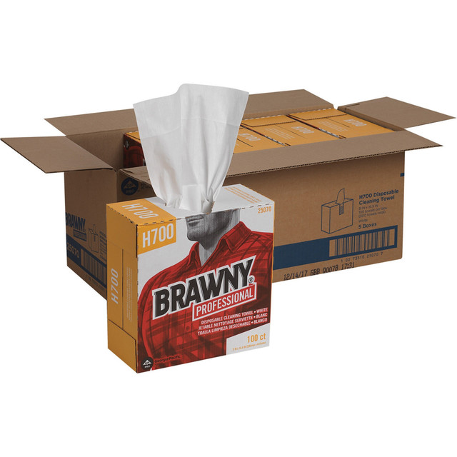 ADVANTUS CORP. Brawny 25070CT  Professional H700 Disposable Cleaning Towels by GP Pro in Tall Box - 9.10in x 16.50in - White - 100 Quantity Per Box - 500 / Carton