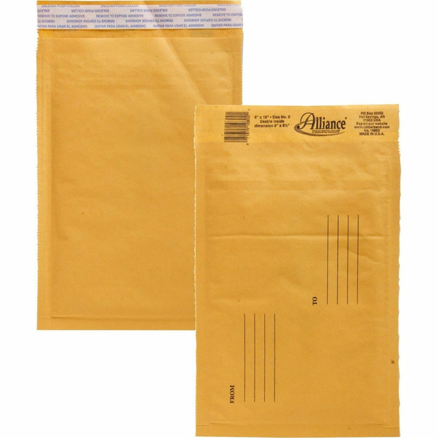 ALLIANCE RUBBER CO 10802 Alliance Rubber Kraft Bubble Mailers - Bubble - #0 - 6in Width x 10in Length Diameter - Peel & Seal - Paper - 25 / Carton - Kraft