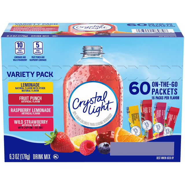 KRAFT HEINZ FOODS COMPANY Crystal Light 043000089798  On-The-Go Sugar-Free Drink Mix Variety Pack, 6.3 Oz, Pack Of 60 Packets