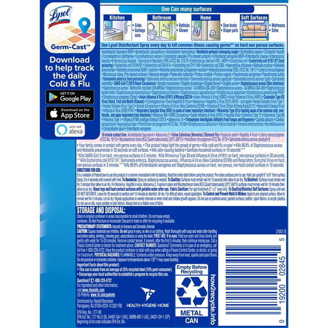 Reckitt Benckiser plc Lysol 02845 Lysol Spring Waterfall Disinfectant Spray Reckitt Benckiser plc Lysol 02845 Lysol Spring Waterfall Disinfectant Spray
