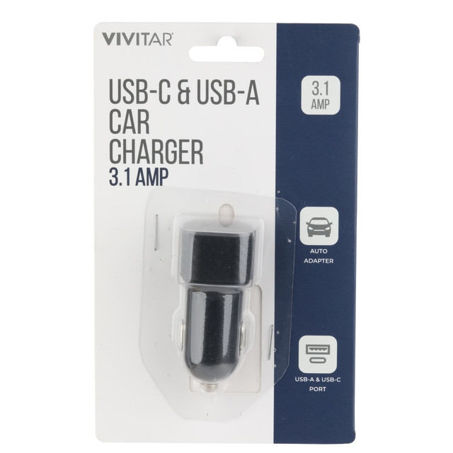 SAKAR INTERNATIONAL, INC. NIL6003-BLK-STK-24 Vivitar USB-C And USB-A Car Charger, Black, NIL6003-BLK-STK-24