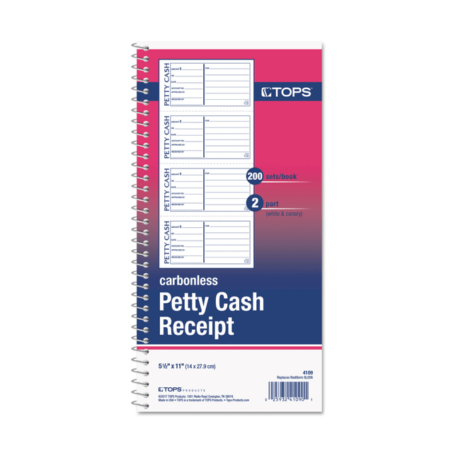 TOPS BUSINESS FORMS 4109 Tops Petty Cash Book, 2-Part, 11in x 5-1/2in TOPS BUSINESS FORMS 4109 Tops Petty Cash Book, 2-Part, 11in x 5-1/2in
