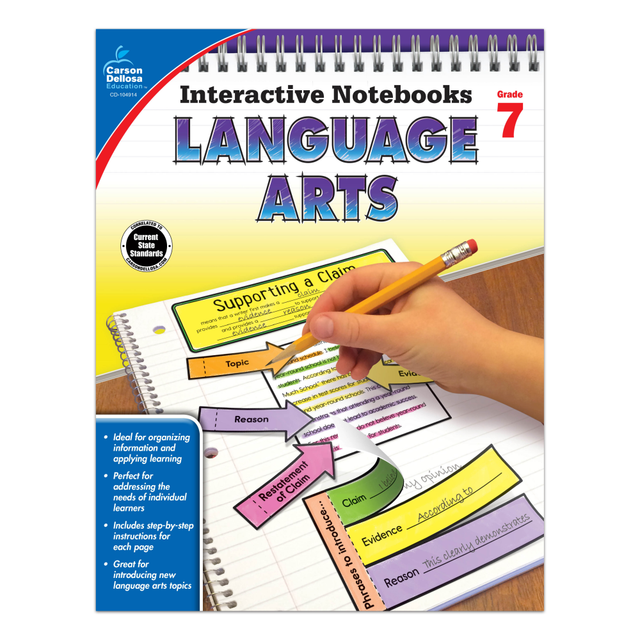 Hands-on activities teach and reinforce effective note-taking techniques for students. Kids will learn necessary skills on each sheet of this 96-page book.  Guides students through creating and maintaining interactive notes that help to engage them while learning new concepts.  96 pages allow plenty of engaging lessons.  Grade-specific practice helps children learn new skills as they grow.  Includes reproducibles to create pages on different topics.  Designed for students in grade 7.  Lessons include plot structure, conflict, clauses, misplaced and dangling modifiers, connotation, allusion and more.