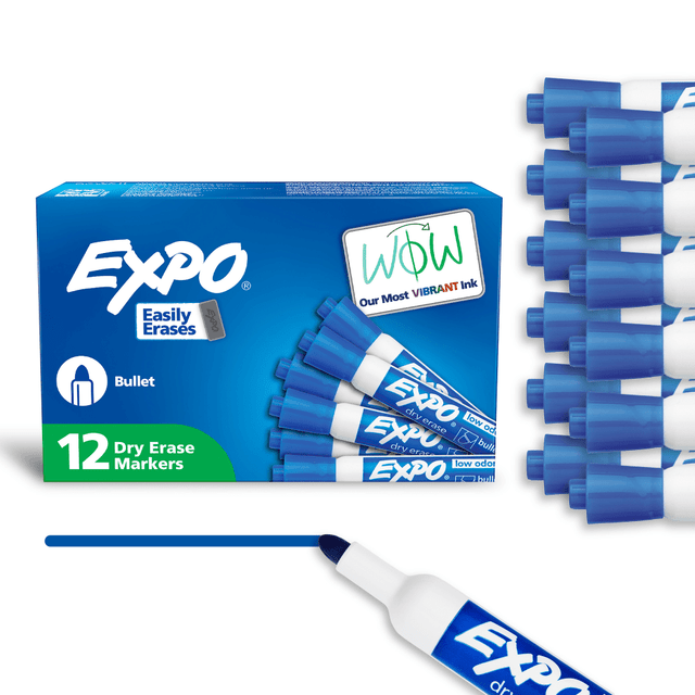 SANFORD LP 82003 EXPO Low-Odor Dry-Erase Markers, Bullet Point, Blue, Pack Of 12