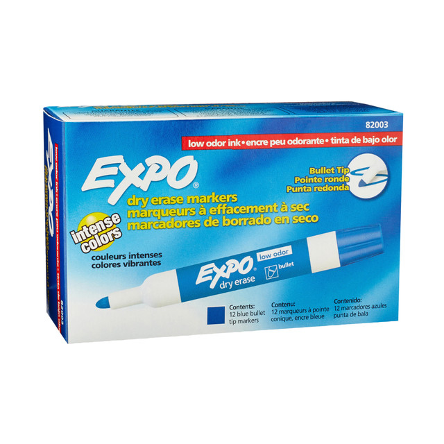 SANFORD LP Expo 82003  Low-Odor Dry-Erase Markers, Bullet Point, Blue, Pack Of 12