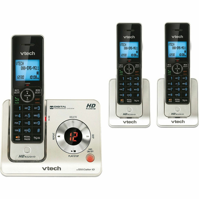 VTech Holdings, Ltd VTech LS6425-3 VTech LS6425-3 DECT 6.0 Expandable Cordless Phone with Answering System and Caller ID/Call Waiting, Silver with 2 Handsets