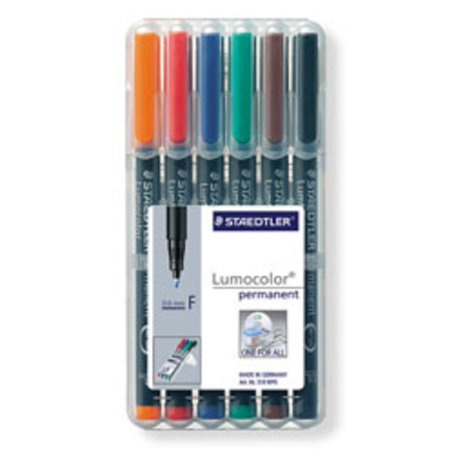 STAEDTLER-MARS GMBH & CO KG 318 WP6 Staedtler Mars Lumocolor Permanent Markers, Fine Point, 80% Recycled, Assorted Colors, Pack Of 6