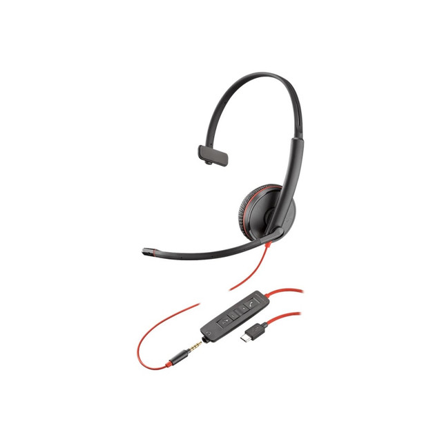 HP INC. Plantronics 80S05AA Poly Blackwire C3215 Monaural Headset + Carry Case - Mono - Mini-phone (3.5mm), USB Type C - Wired - 32 Ohm - 20 Hz - 20 kHz - Over-the-head, On-ear - Monaural - Ear-cup - 7.40 ft Cable - Noise Cancelling, Omni-directional