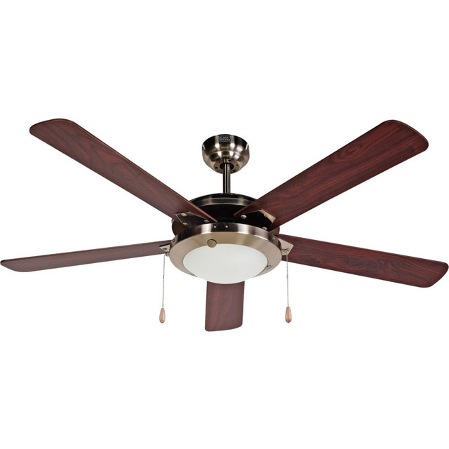 W APPLIANCE COMPANY LLC BCF5211 Black+Decker BCF5211 52-Inch 5-Bladed Pull Chain Brushed Nickel Ceiling Fan - 5 Blades - 52in Diameter - 3 Speed - Adjustable Airflow - Glass, Nickel