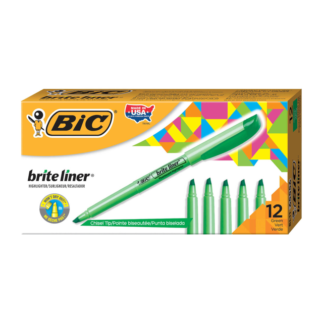 BIC CORP BL11-GRN BIC Brite Liner Highlighters, Pocket Style, Chisel Tip, Green, Box Of 12