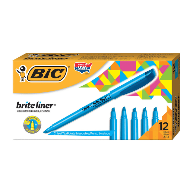 BIC CORP BIC BL11-BLU  Brite Liner Highlighters, Chisel Tip, Blue, Box Of 12