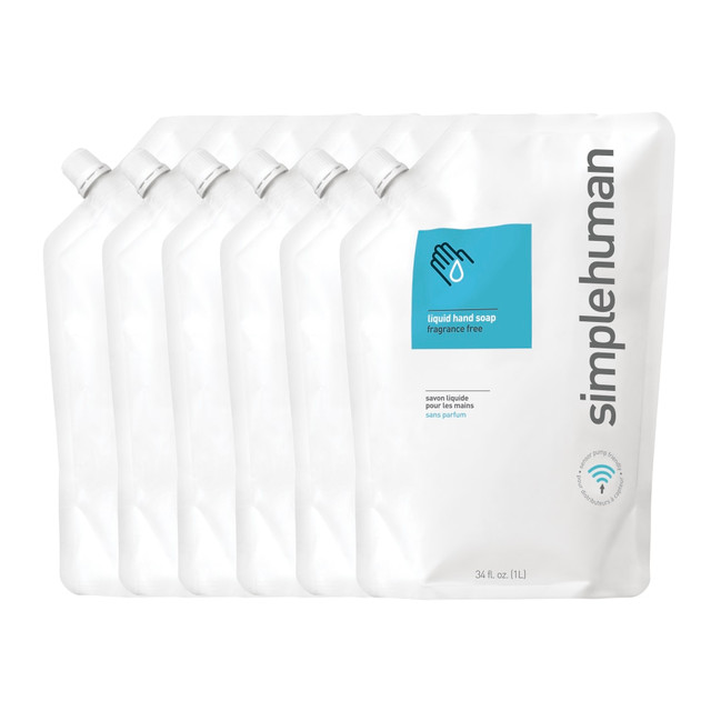 SIMPLEHUMAN LLC CT1023 simplehuman Moisturizing Liquid Hand Soap, Unscented, 34 Oz, Carton Of 6 Pouches SIMPLEHUMAN LLC CT1023 simplehuman Moisturizing Liquid Hand Soap, Unscented, 34 Oz, Carton Of 6 Pouches