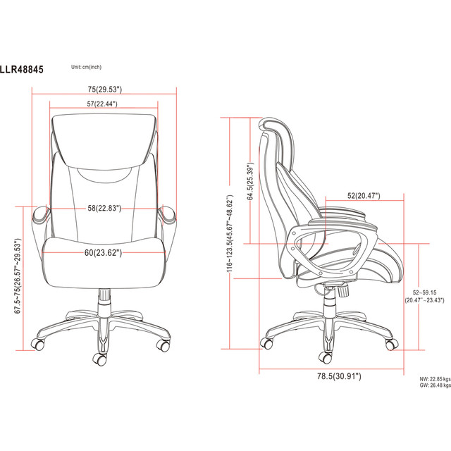 Lorell 48845 Lorell Wellness by Design Big & Tall Chair with Flexible Air Technology