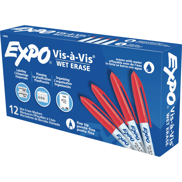 NEWELL BRANDS INC. 16002 EXPO Vis-A-Vis Wet-Erase Fine-Tip Markers, Red, Box Of 12