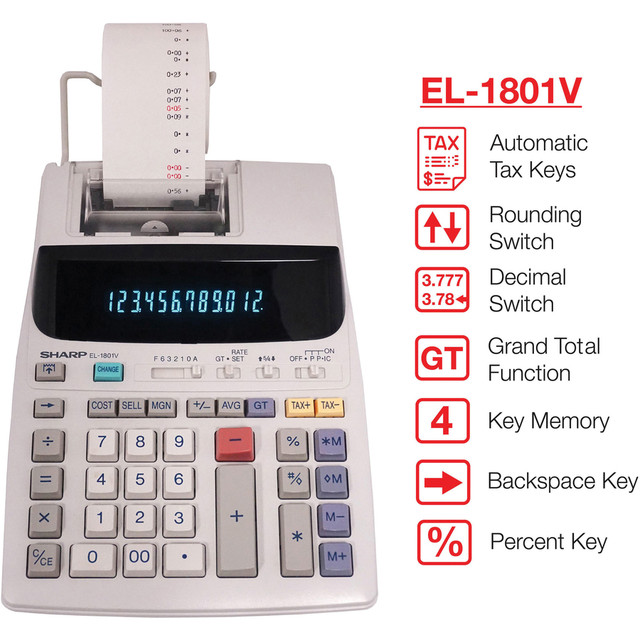 Sharp Calculators EL1801V Sharp EL-1801V 12 Digit Printing Calculator Sharp Calculators EL1801V Sharp EL-1801V 12 Digit Printing Calculator