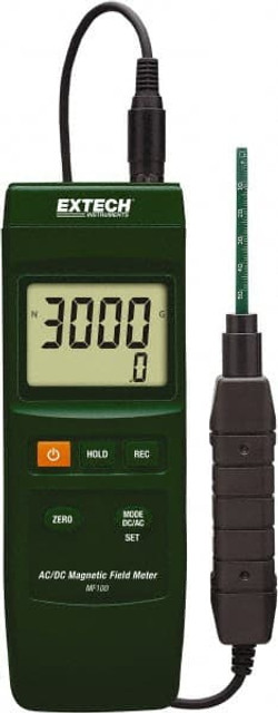 Extech MF100 EMF Meters; Meter Type: EMF/ELF ; Display Type: LCD ; Maximum Frequency (Hz): 60 ; Minimum Frequency (Hz): 50 ; Power Supply: 9V ; Includes: 9V Battery; Uniaxial Magnetic Probe Sensor with Protective Cover; Hard Carrying Case