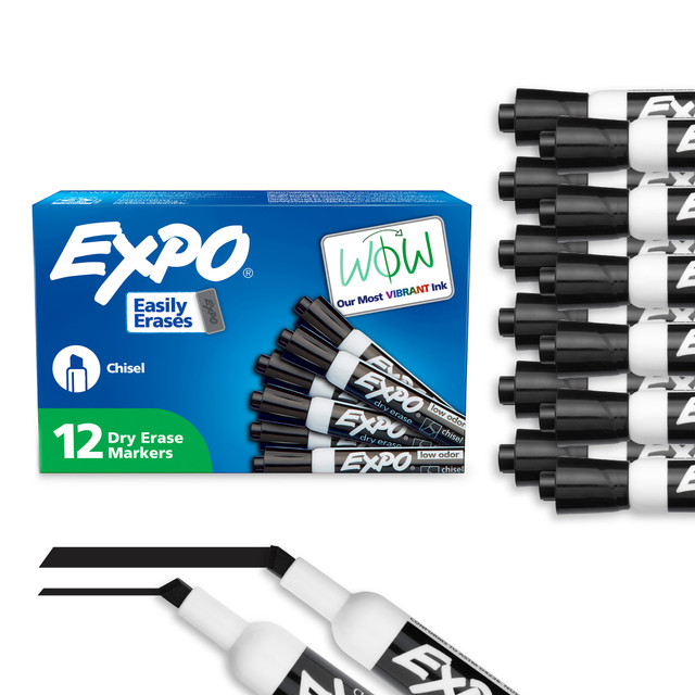 EXPO Low Odor Dry Erase Markers use a specially formulated, alcohol-based ink with virtually no odor. The versatile chisel tip markers feature vivid ink that is quick-drying and easy to see from a distance. These whiteboard markers write on whiteboards and most non-porous surfaces.  Chisel tip for broad, medium, or fine lines  Low-odor ink formula erases cleanly and is ideal for classrooms, offices and home offices  For use on whiteboards and most non-porous surfaces  Bold color is easy to erase and easy to see from a distance  ACMI Certified AP Nontoxic. For detailed information see www.acmiart.org.  Less harsh chemicals - made with fewer harsh chemicals, or safer chemicals than typical alternatives, helping  reduce your use of and exposure to substances that may be more harmful to your health and the environment.